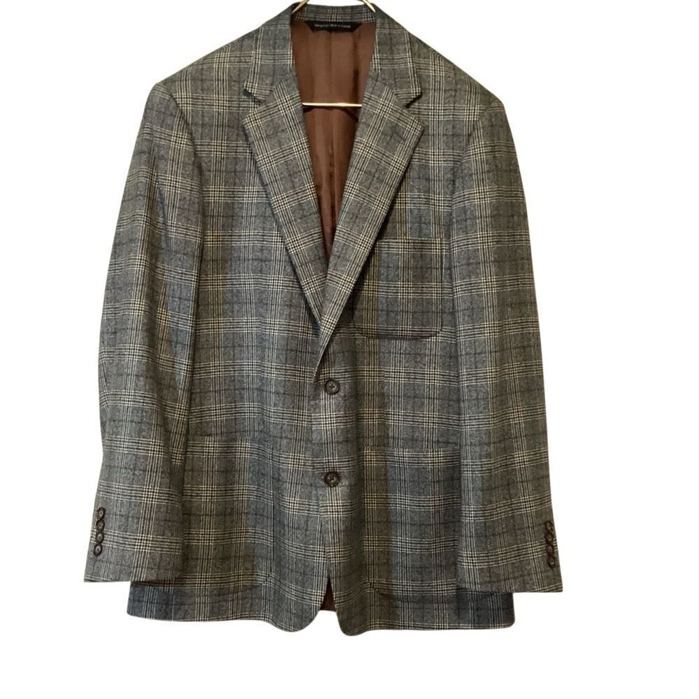 Coppley Sport Coat Blazer REDA Super 110s Wool Milo Brown Gray Plaid Size 40R